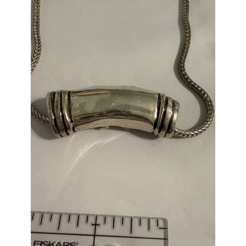 Vintage Ornate Silver Tone Scroll Slide Pendant Wheat Chain Necklace Boho 1.75in